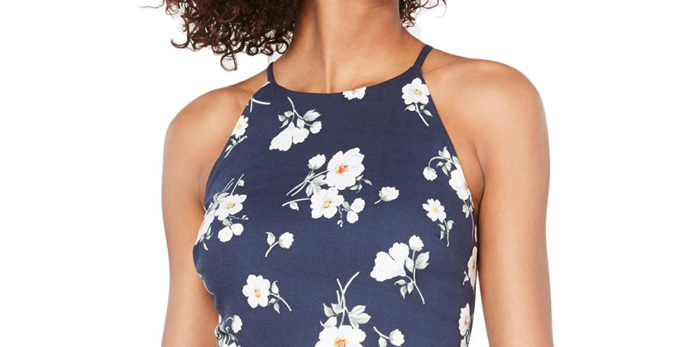 BCX Women's Juniors Sleeveless Halter Mini Dress Navy Floral Size Small