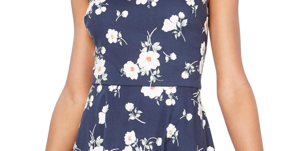 BCX Women's Juniors Sleeveless Halter Mini Dress Navy Floral Size Small