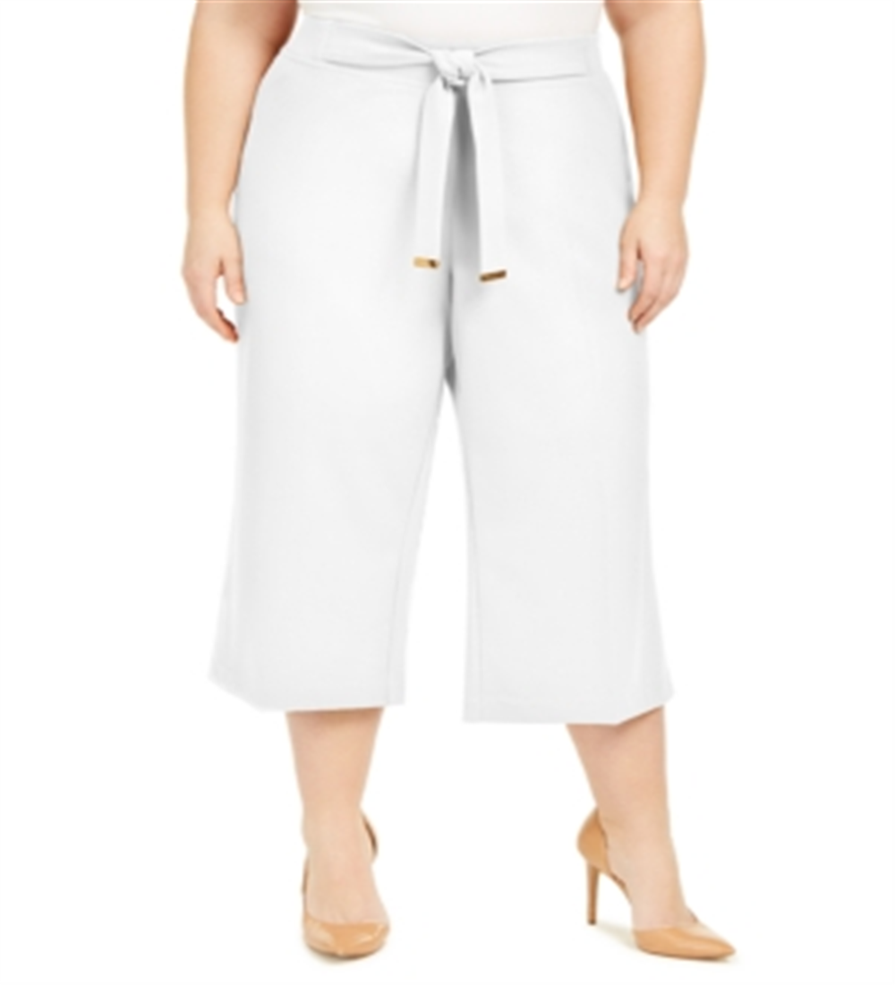 Calvin Klein Women's Plus Tie Waist Cropped Pants White Size 1X