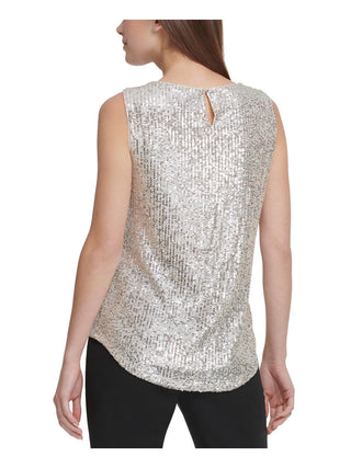 DKNY Women's Mesh Sequined Tank Top Tan Size Medium