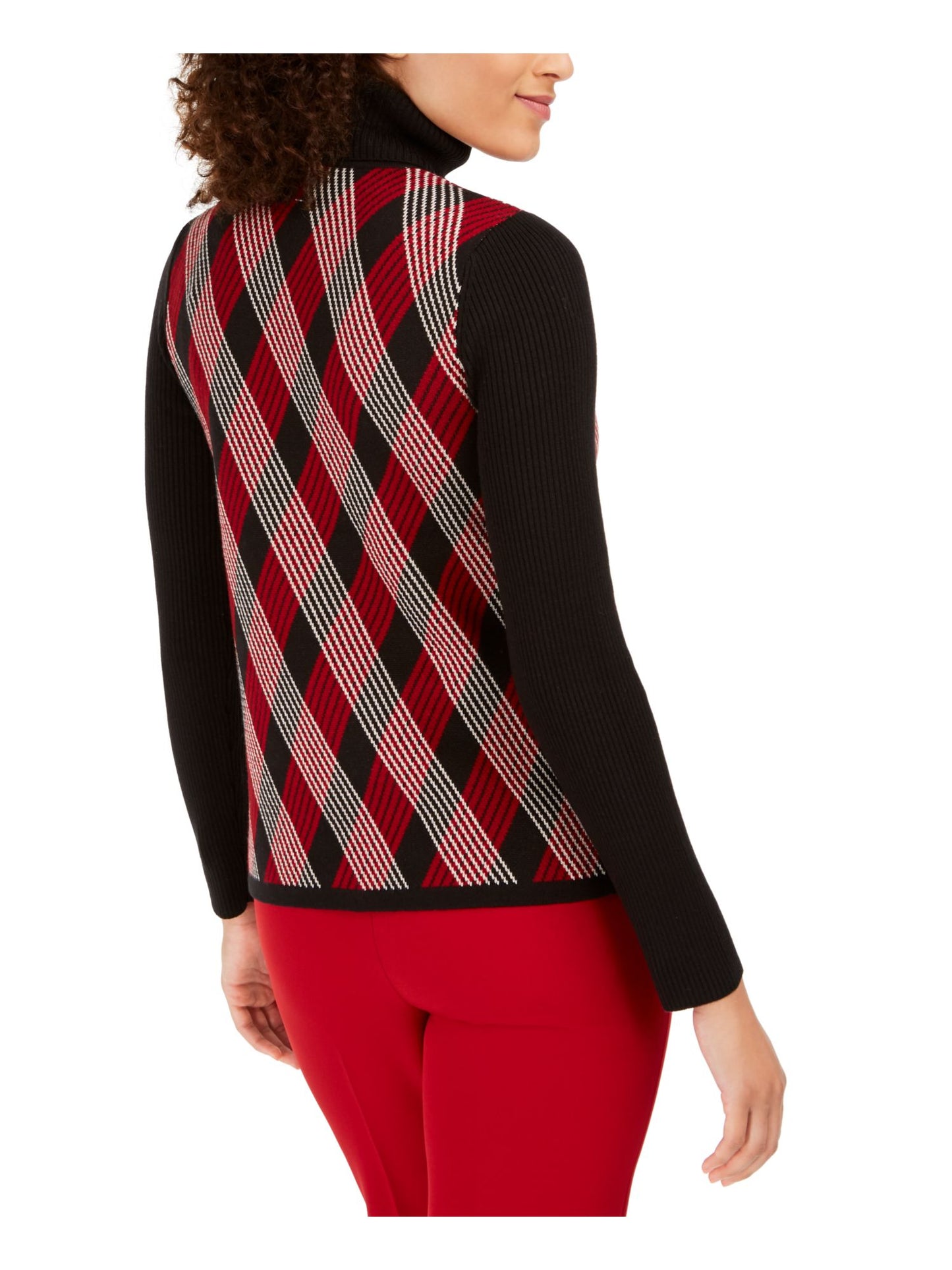 Anne Klein Women's Argyle Long Sleeve Turtle Neck Sweater Black Size Large