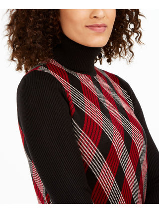 Anne Klein Women's Argyle Long Sleeve Turtle Neck Sweater Black Size Large