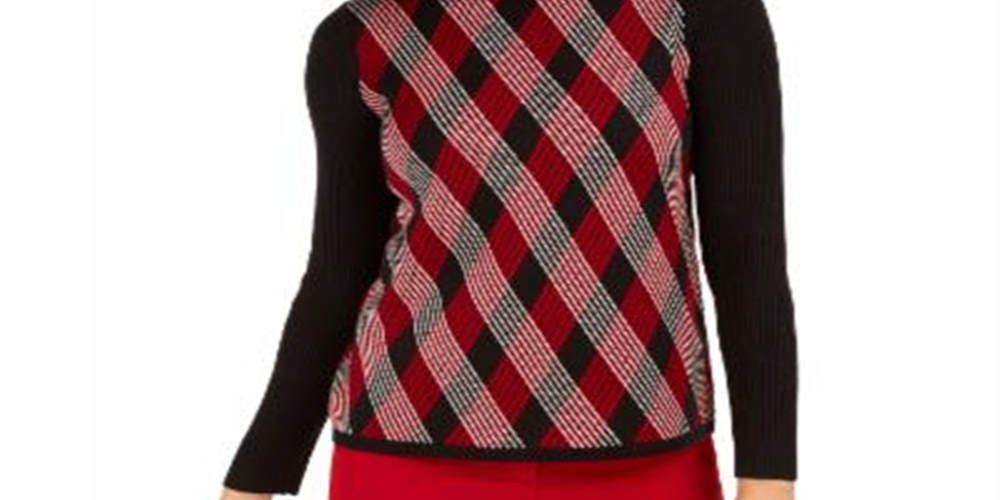 Anne Klein Women's Argyle Long Sleeve Turtle Neck Sweater Black Size Large
