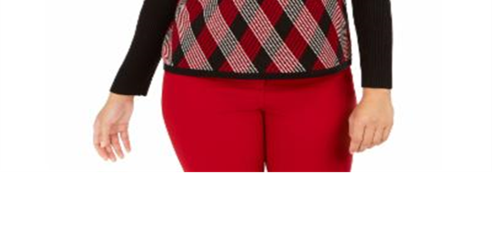 Anne Klein Women's Argyle Long Sleeve Turtle Neck Sweater Black Size Large