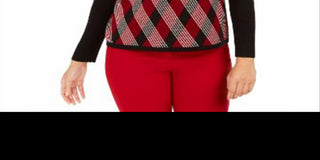 Anne Klein Women's Argyle Long Sleeve Turtle Neck Sweater Black Size Large