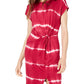 Ultra Flirt Women's Tie Dye Mini Shirtdress Red Size Medium