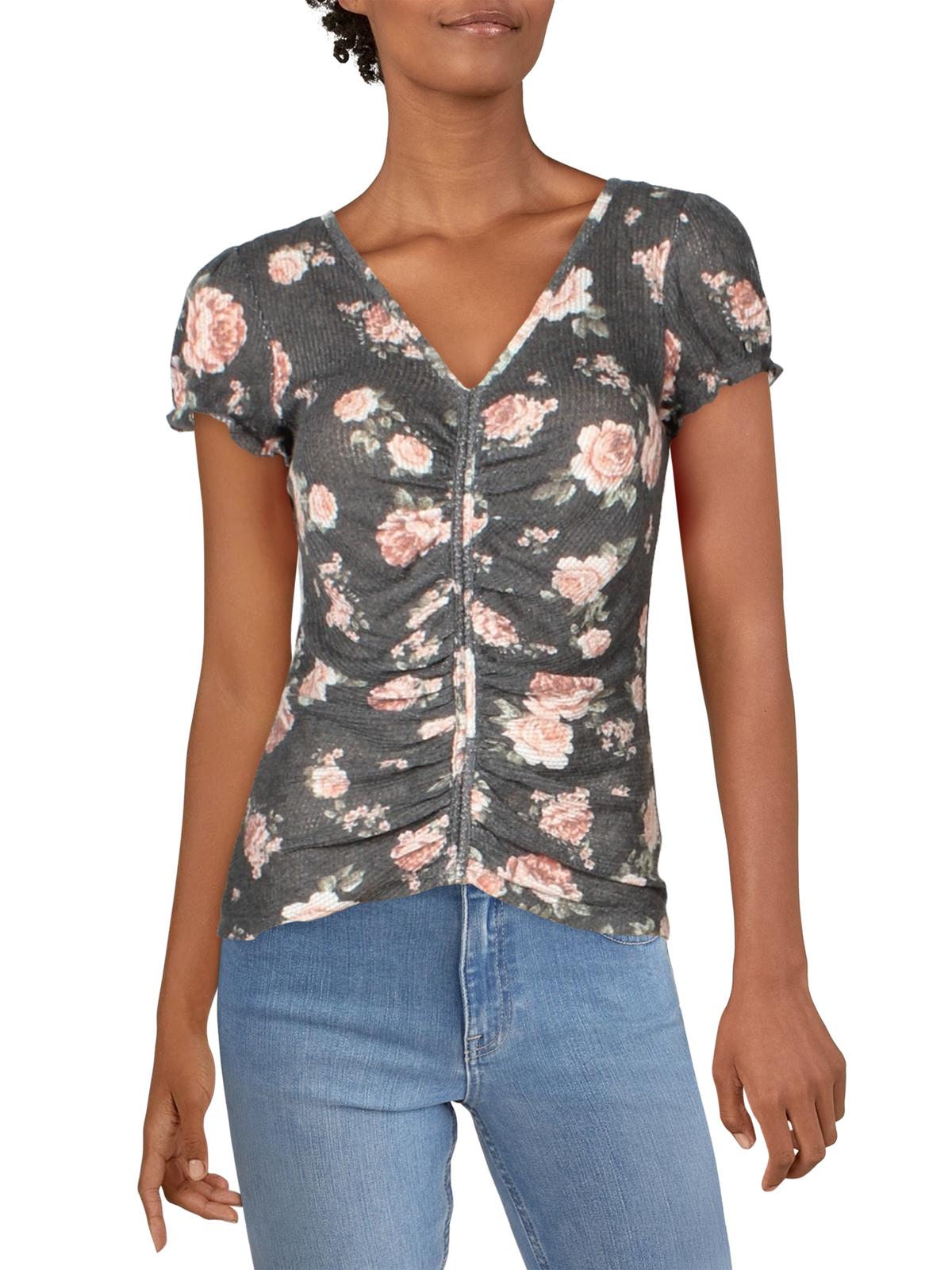 Ultra Flirt Women's Waffle Cinched Pullover Top Gray Size Large