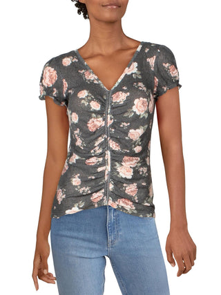 Ultra Flirt Women's Waffle Cinched Pullover Top Gray Size Large