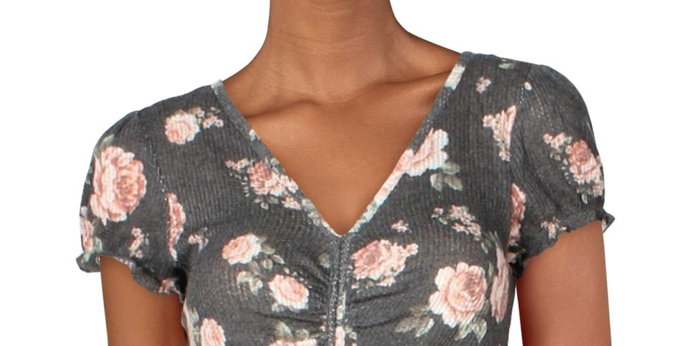 Ultra Flirt Women's Waffle Cinched Pullover Top Gray Size Large