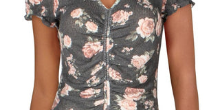 Ultra Flirt Women's Waffle Cinched Pullover Top Gray Size Large