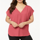 INC International Concepts Women's Mixed Media Dolman Sleeve Top Blue Size 0X