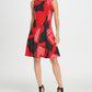 DKNY Women's Zippered Printed Sleeveless Jewel Neck Above the Knee Fit Flare Cocktail Dress Black Size 2