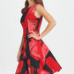 DKNY Women's Zippered Printed Sleeveless Jewel Neck Above the Knee Fit Flare Cocktail Dress Black Size 2