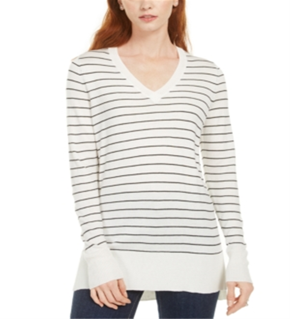 Maison Jules Women's Skinny Striped Pullover Sweater White Size Small
