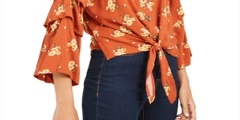 Crave Fame Junior's Tie Front Blouse Blush Size M