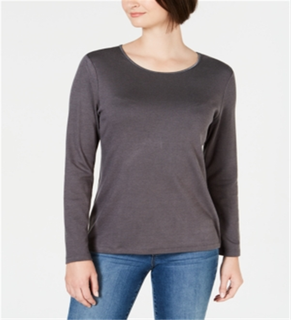 Karen Scott Women's  Satin-Trim Scoop-Neck Top Grey Size 2XL