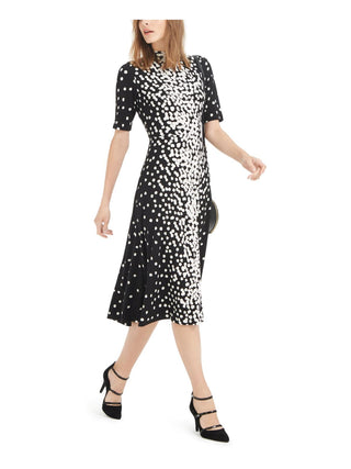 Alfani Women's Mock Neck Printed MIDI Dress Black Size Small