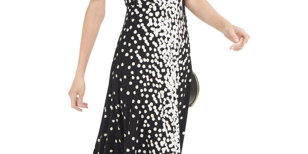 Alfani Women's Mock Neck Printed MIDI Dress Black Size Small