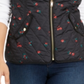 Charter Club Women's Quilted Floral Print Zipper Vest Black Size Petite Medium