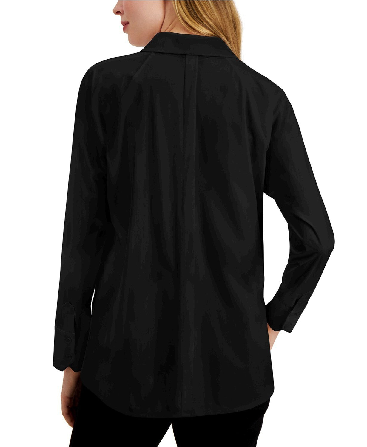 Alfani Women's Side Slit Long Sleeve Top Black Size Medium
