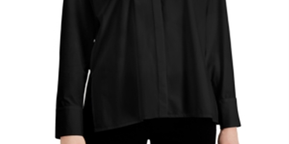 Alfani Women's Side Slit Long Sleeve Top Black Size Medium