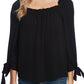 CeCe Women's Ruched Neck Tie Sleeve Top Black Size Small