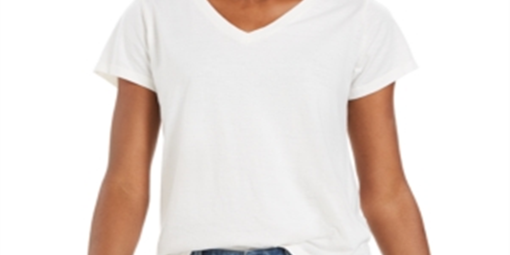 Style & Co Women's Burnout V Neck T-Shirt White Size X-Large