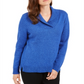 Karen Scott Women's Cotton Marled Shawl Collar Sweater Blue Size Small