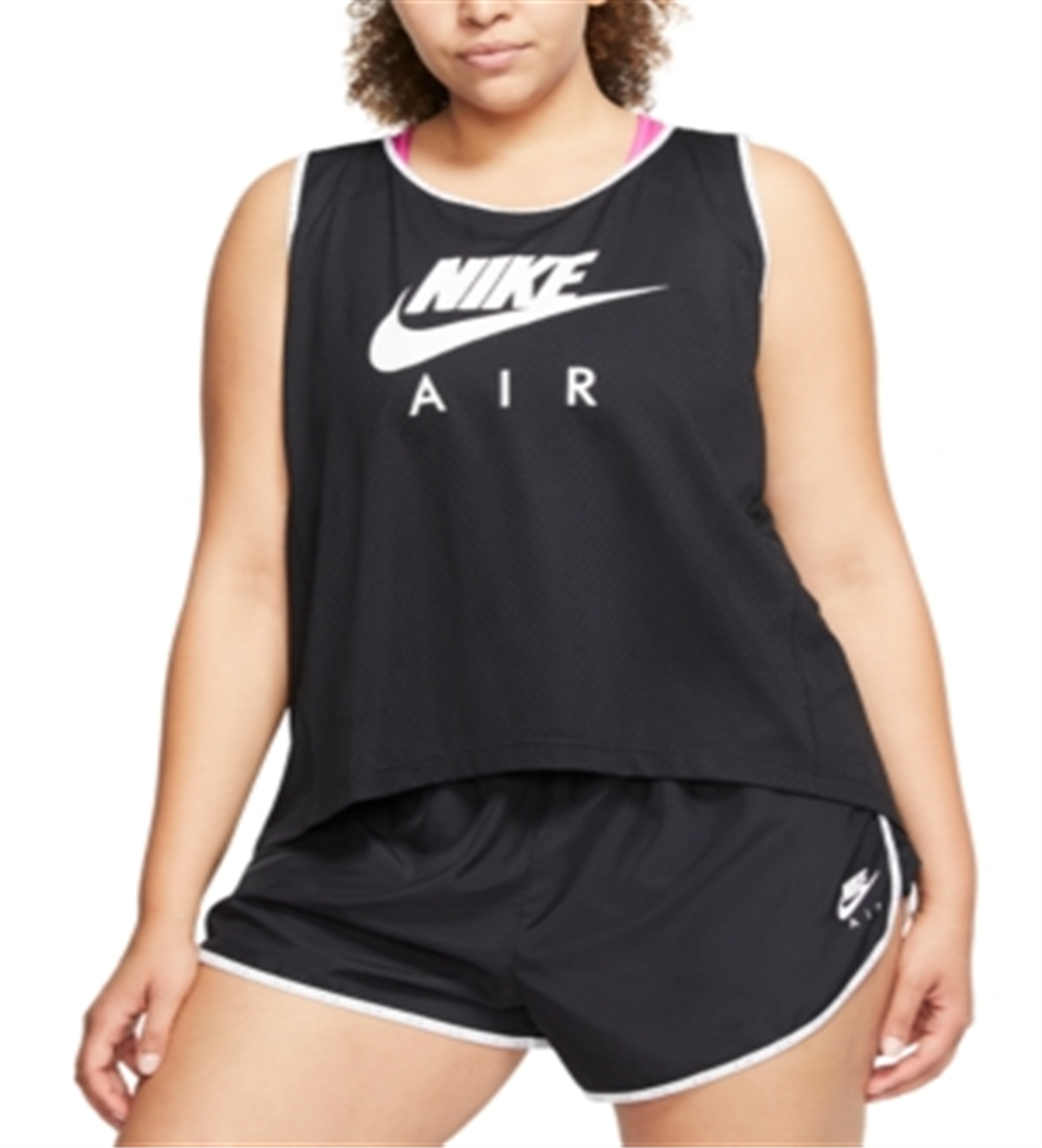 Nike Women's Stretch Moisture Wicking Textured Sleeveless Scoop Neck Active Wear Tank Top Plus Black Size XL