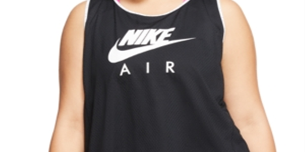 Nike Women's Stretch Moisture Wicking Textured Sleeveless Scoop Neck Active Wear Tank Top Plus Black Size XL
