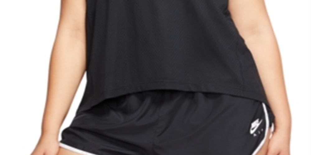 Nike Women's Stretch Moisture Wicking Textured Sleeveless Scoop Neck Active Wear Tank Top Plus Black Size XL