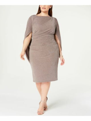 Betsy & Adam Women's Plus Sheath Shimmer Capel Dress Brown Size 18W