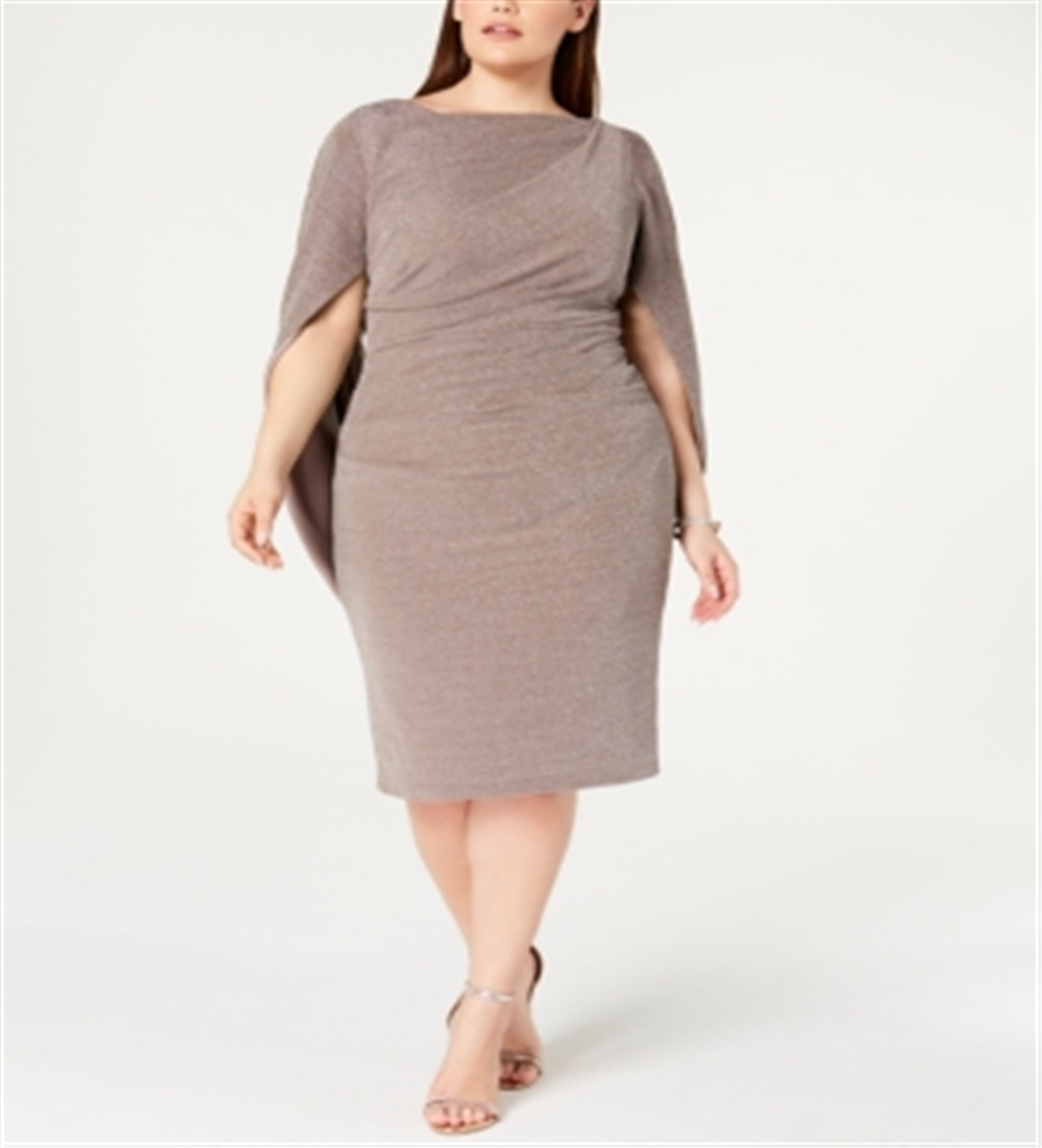 Betsy & Adam Women's Plus Sheath Shimmer Capel Dress Brown Size 18W
