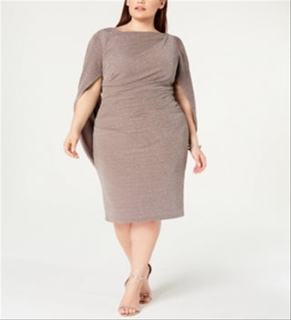 Betsy & Adam Women's Plus Sheath Shimmer Capel Dress Brown Size 18W