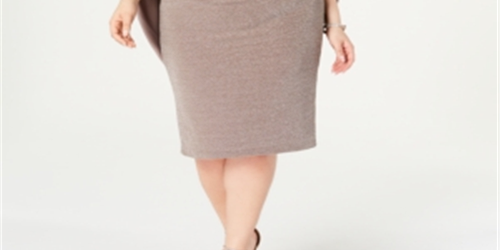 Betsy & Adam Women's Plus Sheath Shimmer Capel Dress Brown Size 18W