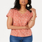 Style & Co Women's Cotton Printed V Neck T-Shirt Orange Size Petite