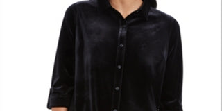 Charter Club Women's Button Front Velvet Top Black Size Petite X-Large