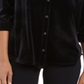 Charter Club Women's Button Front Velvet Top Black Size Petite X-Large