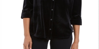 Charter Club Women's Button Front Velvet Top Black Size Petite X-Large