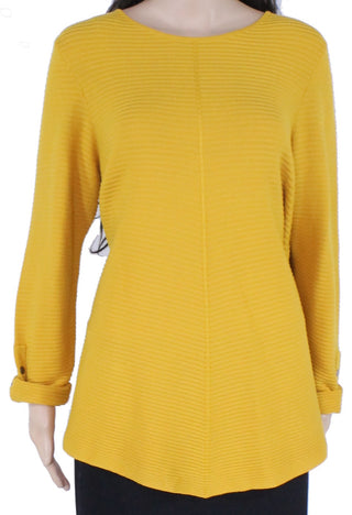 Alfani Women's Plus Ribbed Snap Detail Sweater Yellow Size 0X