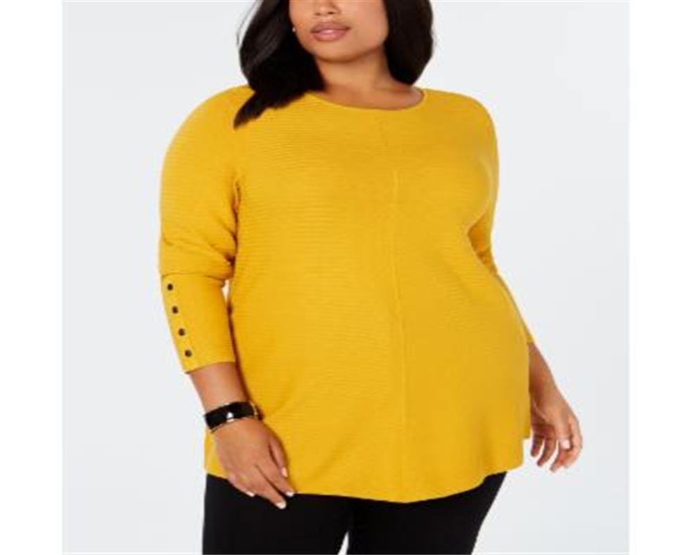 Alfani Women's Plus Ribbed Snap Detail Sweater Yellow Size 0X
