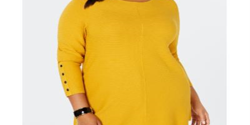 Alfani Women's Plus Ribbed Snap Detail Sweater Yellow Size 0X