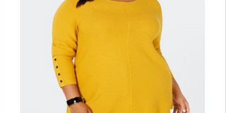 Alfani Women's Plus Ribbed Snap Detail Sweater Yellow Size 0X