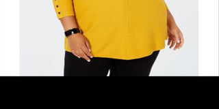 Alfani Women's Plus Ribbed Snap Detail Sweater Yellow Size 0X