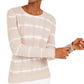INC Women's Ribbed Patterned Long Sleeve Jewel Neck Sweater Beige Size XL