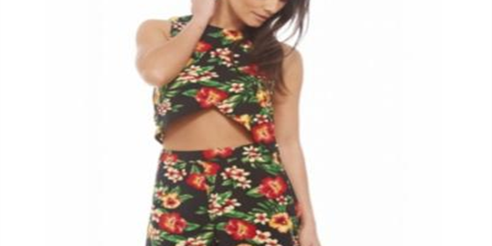 Ax Paris Floral Wrap Match Set Black Size 6