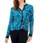 INC Women's  Twist-Front Top  - Pumpkin Blooms Green Size Medium