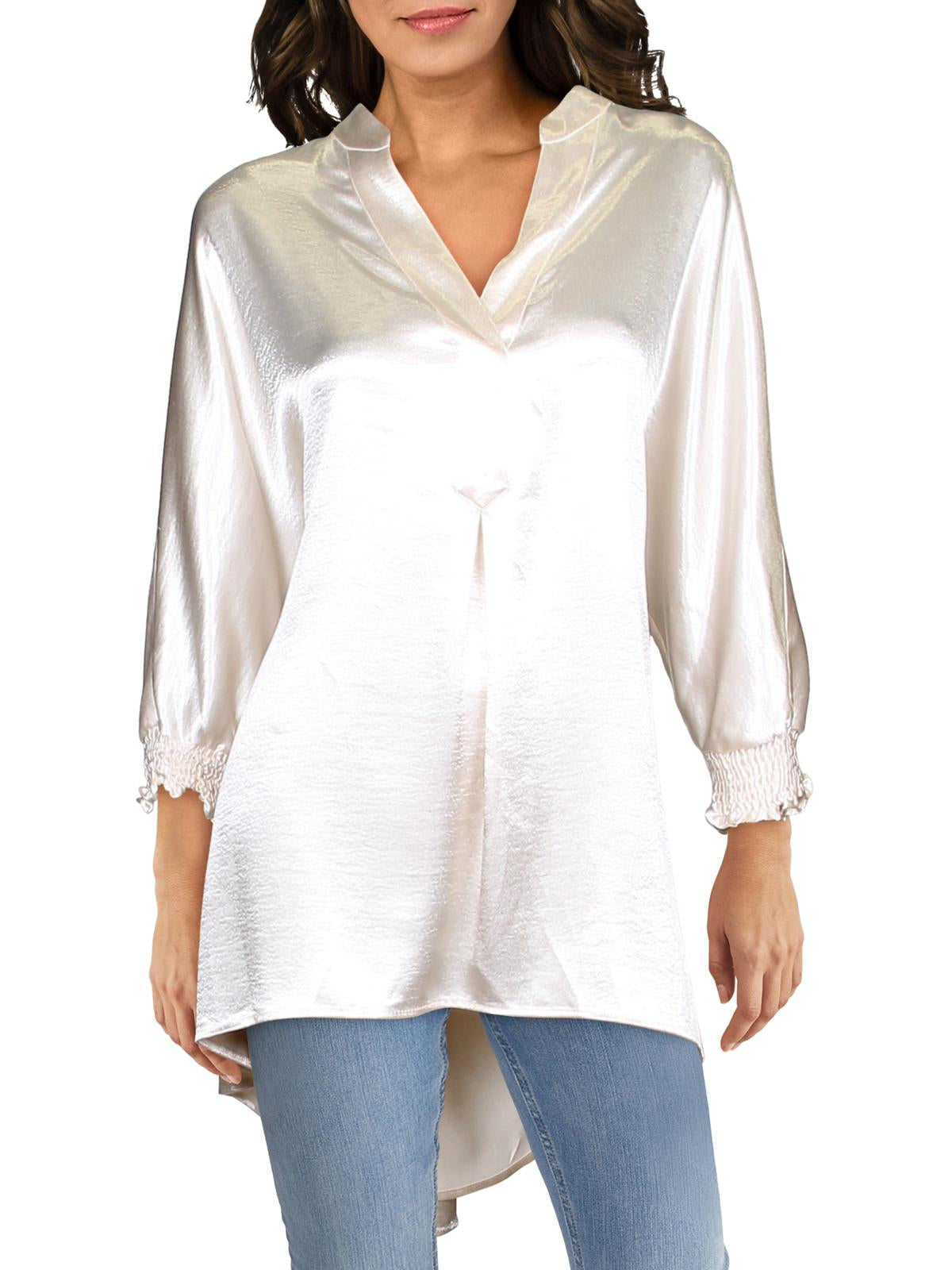 Anne Klein Women's Satin Hi-Low Tunic Top White Size Large