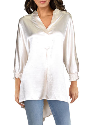 Anne Klein Women's Satin Hi-Low Tunic Top White Size Large