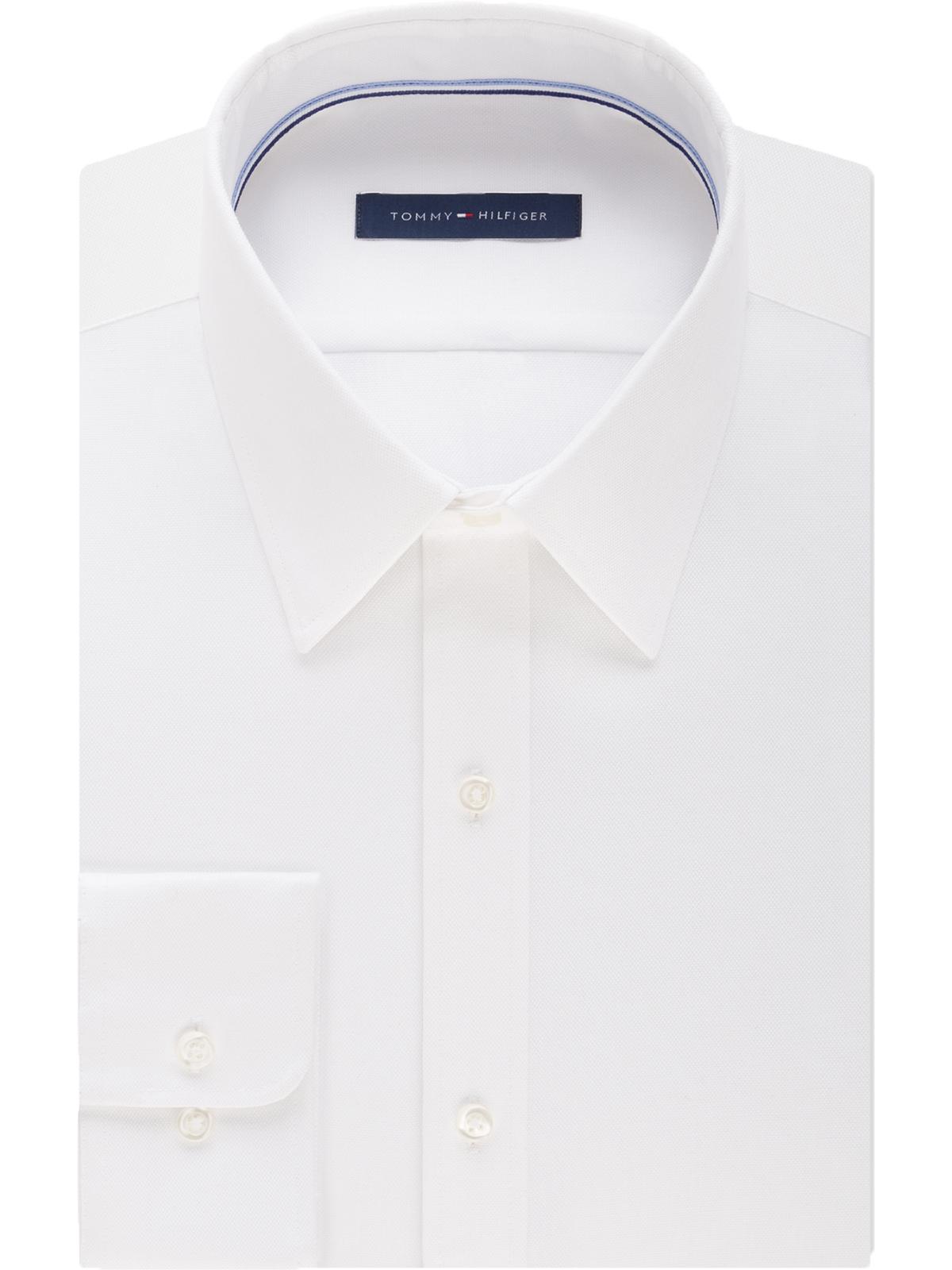 Tommy Hilfiger Men's Athletic Fit Button Down Dress Shirt White Size 34-35